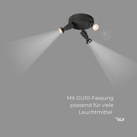 SLV 1008237 PURI 2.0 Basic, Wand- und Deckenaufbauleuchte, rund, 3 x max. 6 W GU10, schwarz