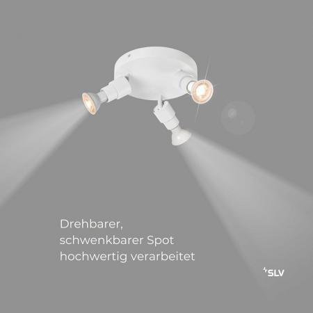 SLV 1008236 PURI 2.0 Basic, Wand- und Deckenaufbauleuchte, rund, 3 x max. 6 W GU10, weiß