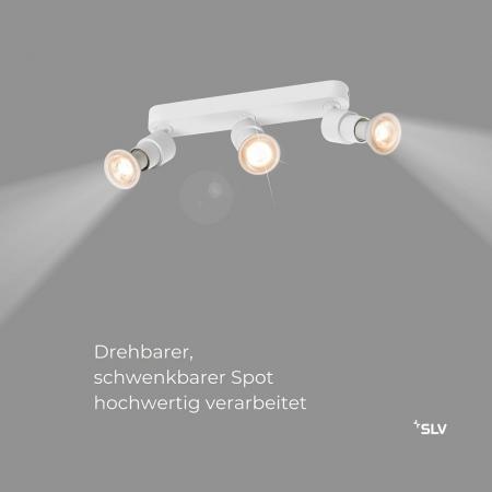 SLV 1008234 PURI 2.0 Basic, Wand- und Deckenaufbauleuchte, long, rund, 3 x max. 6 W GU10, weiß