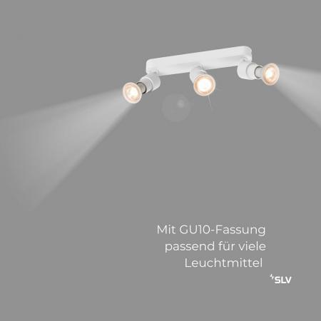 SLV 1008234 PURI 2.0 Basic, Wand- und Deckenaufbauleuchte, long, rund, 3 x max. 6 W GU10, weiß