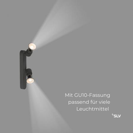 SLV 1008233 PURI 2.0 Basic, Wand- und Deckenaufbauleuchte, asymmetrisch, rund, 2 x max. 6 W GU10, schwarz