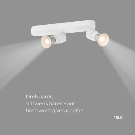 SLV 1008232 PURI 2.0 Basic, Wand- und Deckenaufbauleuchte, asymmetrisch, rund, 2 x max. 6 W GU10, weiß