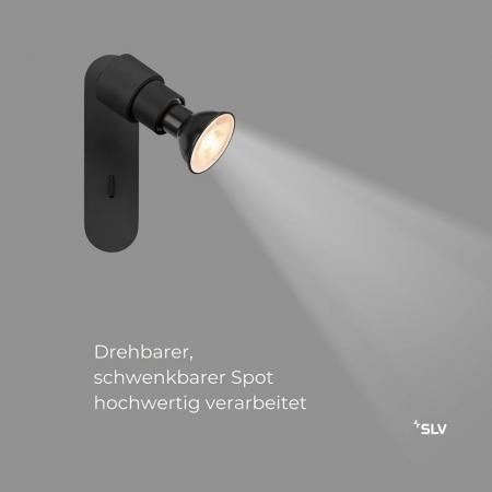 SLV 1008231 PURI 2.0 Basic, Wand- und Deckenaufbauleuchte, Schalter, rund, 1x max. 6 W GU10, schwarz