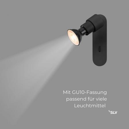 SLV 1008231 PURI 2.0 Basic, Wand- und Deckenaufbauleuchte, Schalter, rund, 1x max. 6 W GU10, schwarz