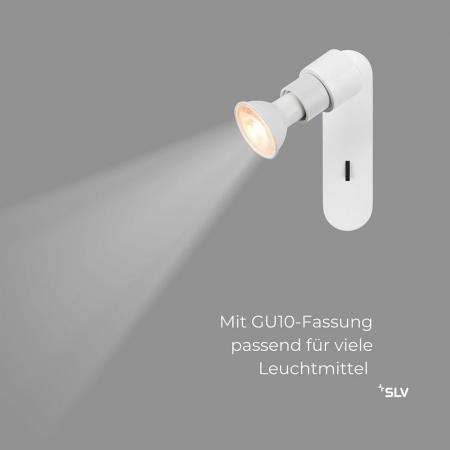 SLV 1008230 PURI 2.0 Basic, Wand- und Deckenaufbauleuchte, Schalter, rund, 1x max. 6 W GU10, weiß