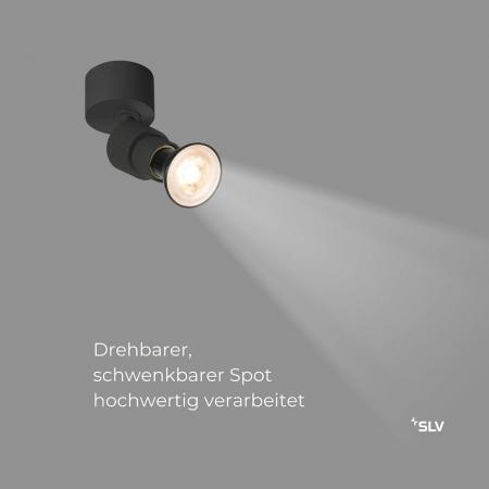 SLV 1008229 PURI 2.0 Basic, Wand- und Deckenaufbauleuchte, rund, 1x max. 6 W GU10, schwarz