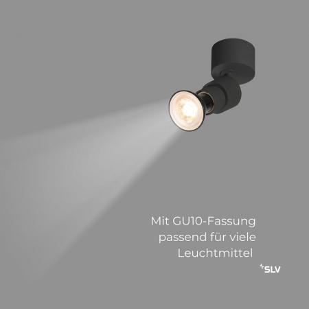 SLV 1008229 PURI 2.0 Basic, Wand- und Deckenaufbauleuchte, rund, 1x max. 6 W GU10, schwarz