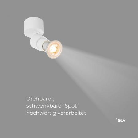 SLV 1008228 PURI 2.0 Basic, Wand- und Deckenaufbauleuchte, rund, 1x max. 6 W GU10, weiß