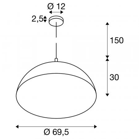 SLV 1008538 FORCHINI 70, Pendelleuchte, E27, Pendellänge 150 cm, 1x max. 40 W, matt schwarz / matt gold