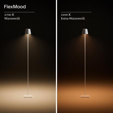 Sigor Akku-Stehleuchte Nuindie 1200mm goldfarben  rund 2,2W FlexMood 2200K/2700K IP54 168/197lm Ra85