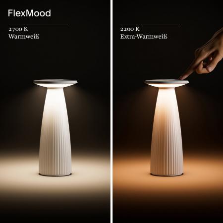 Sigor Akku-Tischleuchte Nuflair rund nebelgrau dimmbar IP54 In- & Outdoor