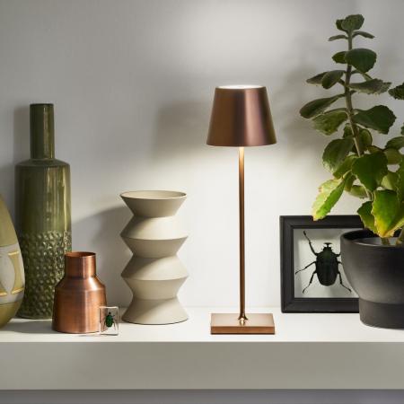 Sigor Akku-Tischleuchte Nuindie USB-C 380mm bronzefarben 2,2W FlexMood 2200K/2700K IP54 168/197lm Ra85