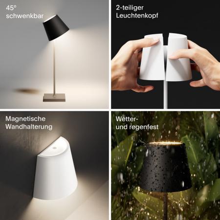 Sigor Akku-Tischleuchte Nuindie tango nachtschwarz 2,2W FlexMood 2200K/2700K IP54 168/197lm Ra85