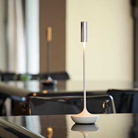 Sigor Akku-Tischleuchte Nucandle keramikweiß/chrom 1,6W 2700K IP54