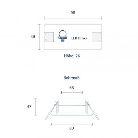 Sigor Einbauleuchte ARGENT 80mm weiß 6W 2700K IP44 36° 390lm Ra93 dim schwenkbar