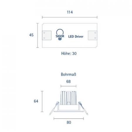 Sigor Einbauleuchte ARGENT 80mm weiß 9W 2700K IP44 36° 600lm Ra93 dim schwenkbar