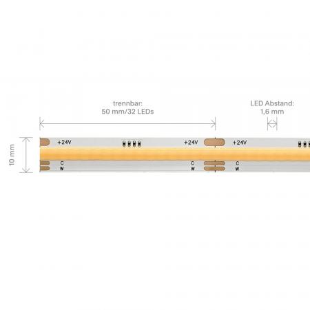 Sigor 15W/m COB TW LED-Streifen 2700K+4000K 5m 640 LED/m IP00 24V 713+680lm/m RA90