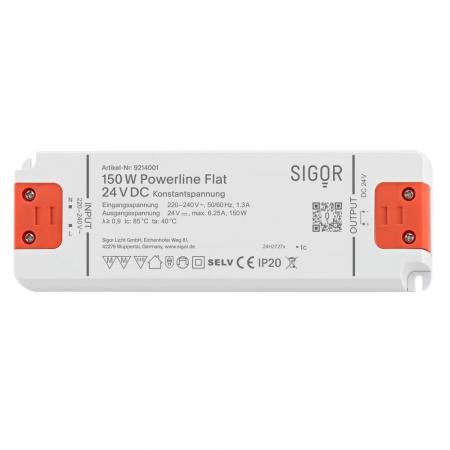 Sigor Powerline Treiber Flat 150W 24VDC 180x58x20mm 6,25A IP20