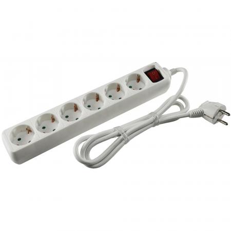 REV ChiliTec Schutzkontakt-Steckdosenleiste 6-fach 3600W, 1,4mKabel, mit Schalter, weiß