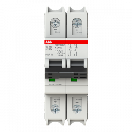 ABB SU202DC-K20 Sicherungsautomat K-Char., 14kA, 20A, 2P, UL489 für Gleichspannung bis 250 V DC