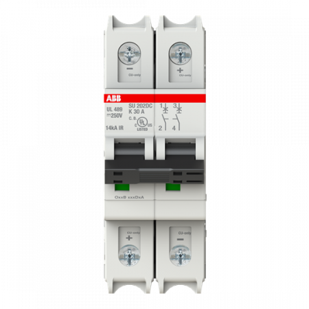 ABB SU202DC-K30 Sicherungsautomat K-Char., 14kA, 30A, 2P, UL489 für Gleichspannung bis 250 V DC