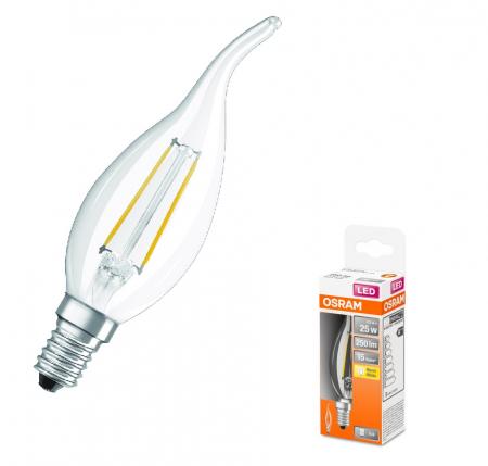 OSRAM LED E14 Kerze Winstoßform FILAMENT klar 2,5W wie 25W warmweißes Licht für Kronleuchter & dekorative Leuchten