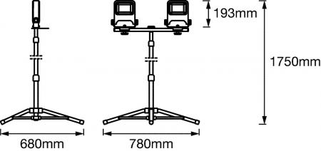 OSRAM LED WORKLIGHT 2x30W 840 4000K universalweiß IP65 Doppel Fluter mit Stativ grau/orange