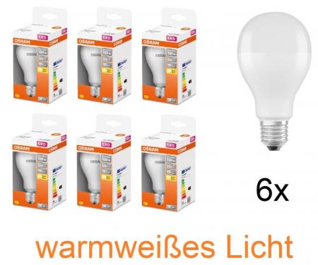 6 x Leistungsstarke matte OSRAM E27 STAR Classic LED Lampe 19W wie 150W 2700K warmweiß Birnenform