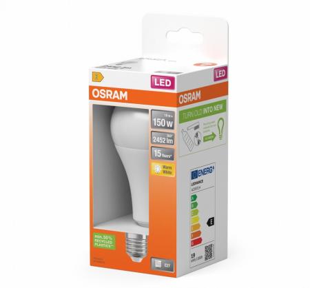 Leistungsstarke matte OSRAM E27 STAR Classic LED Lampe 19W wie 150W 2700K warmweißes Licht in Birnenform