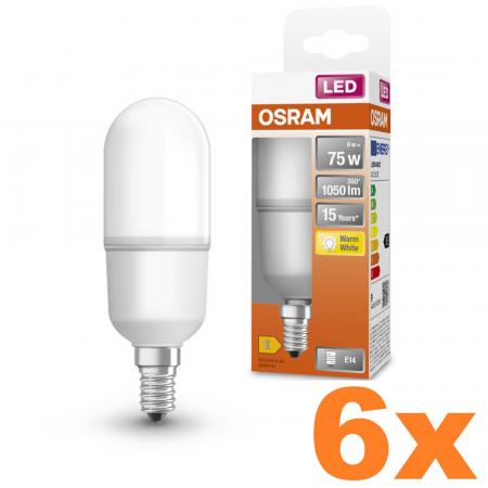 6er Sparset  OSRAM E14 LED STAR kolbenförmiger STICK 9W wie 75W warmweiß