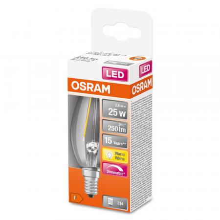 6er Sparset OSRAM E14 LED SUPERSTAR FILAMENT Kerzen Lampe klar dimmbar 2,8W wie 25W warmweißes Licht