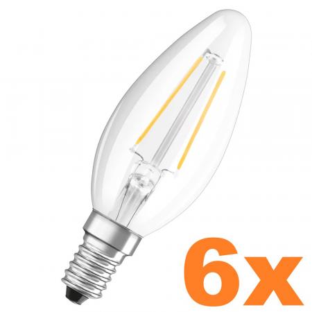 6er Sparset OSRAM E14 LED SUPERSTAR FILAMENT Kerzen Lampe klar dimmbar 2,8W wie 25W warmweißes Licht