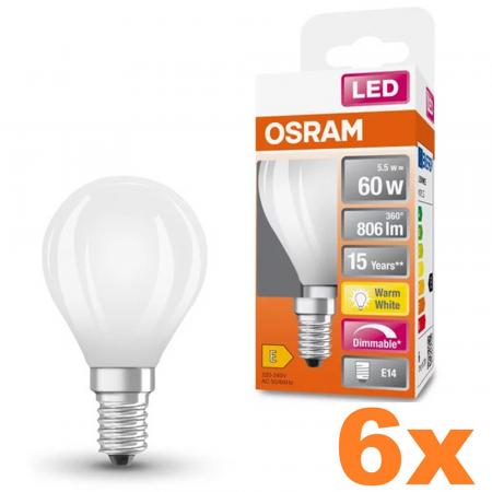 6er Sparpack OSRAM E14 LED Leuchtmittel Tropfenform RETROFIT matt dimmbar wie 60W warmweißes Licht