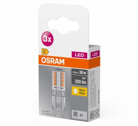 3er Pack OSRAM LED PIN mit G9-Sockel 2,6W wie 30 Watt warmweißes Licht