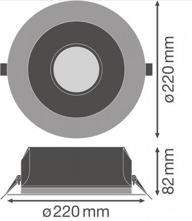 LEDVANCE Downlight DL UGR19 PFM DN195 21 W 830 WT IP54 DALI Einbaudurchmesser 195,0 mm, Einbautiefe 120 mm
