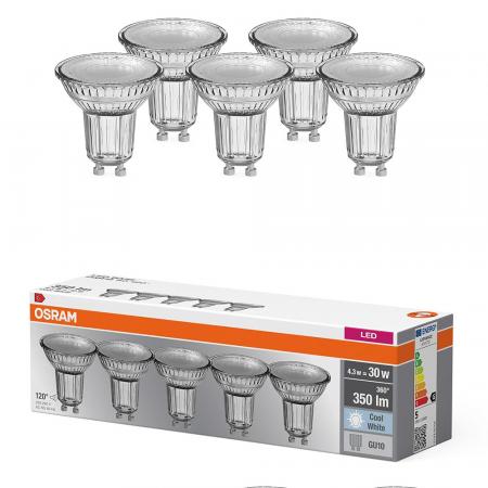 5er Pack OSRAM LED BASE GU10 PAR16 schmaler 36° Ausstrahlwinkel 4,3W wie 30W neutralweißes Licht