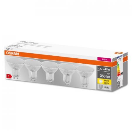 10 x 5er-PACK OSRAM LED BASE PAR16 GU10 LED Strahler 4.3W wie 30W 120° warmweiß breit strahlend - XXXL-Sparpack