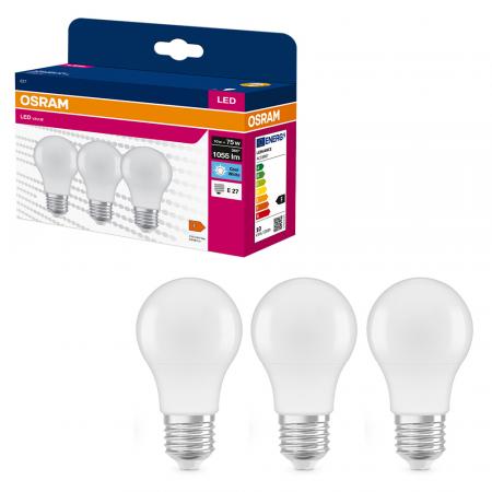3er Sparpack E27 leistungsstarke OSRAM VALUE CLASSIC A75 LED Lampen matt 10W wie 75W neutralweißes Licht