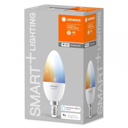 LEDVANCE SMART+ Classic E14 Kerze Leuchtmittel dimmbar 5W warmweiss bis kaltweiss