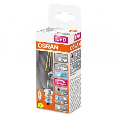 OSRAM E14 gedrehte Kerzen LED Lampe SUPERSTAR PLUS HD LIGHTING klar dimmbar 3,4W wie 40W neutralweißes Licht & hohe Farbwiedergabe