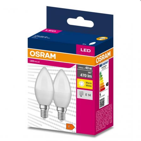 2er Pack OSRAM E14 LED STAR RETROFIT Lampe Kerzenform matt 4W wie 40W warmweißes Licht