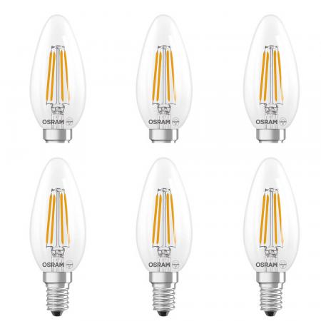 6er Set OSRAM E14 LED SUPERSTAR Classic  FILAMENT Lampe klar dimmbar Kerzenform 5,5W wie 60W warmweißes Licht