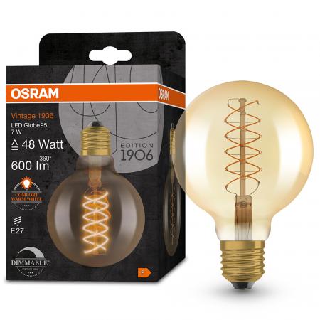 OSRAM LED VINTAGE E27 Glühlampe Globe 95 GOLD dimmbar 7W wie 48W extra warmweißes gemütliches Licht