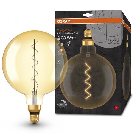 OSRAM LED VINTAGE E27 Glühlampe Globe 200 Gold dimmbar 4,8W wie 33W extra warmweißes gemütliches Licht