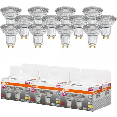 12 x OSRAM GU10 PAR16 LED Reflektor dimmbar 36° 3,4W wie 35W 2700K warmweißes Licht mit hoher Farbwiedergabe