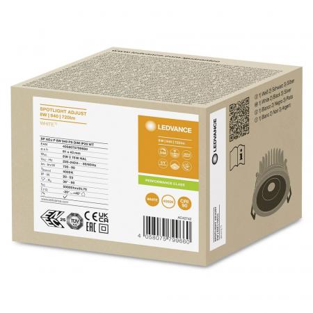 LEDVANCE SPOT ADJUST 8W 940 DIM IP20 Weiß LED Einbauleuchte 4000K CRI90 schwenkbar dimmbar - Einbaudurchmesser: 68 mm