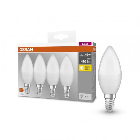 4er-PACK OSRAM LED E14 In Kerzenform MATT 4,9W