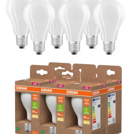6er OSRAM E27 besonders effiziente LED Lampen Frosted 11,6W wie 150W 2700K warmweißes Licht - Energie Effizienz Klasse A