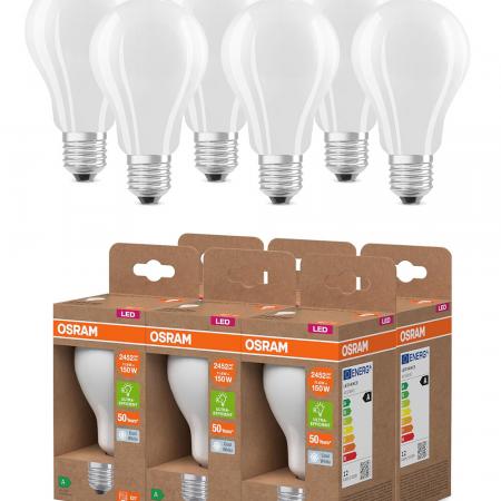 6er Set OSRAM E27 besonders effiziente LED Lampe Frosted 11,6W wie 150W 4000K neutralweißes Licht - Energie Effizienz Klasse A