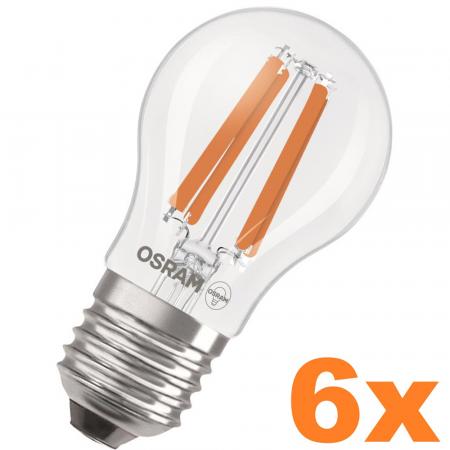 6er Sparpack OSRAM E27 LED Lampe Classic klar 1,2W wie 25W neutralweißes Licht 4000K - Energy efficiency class A